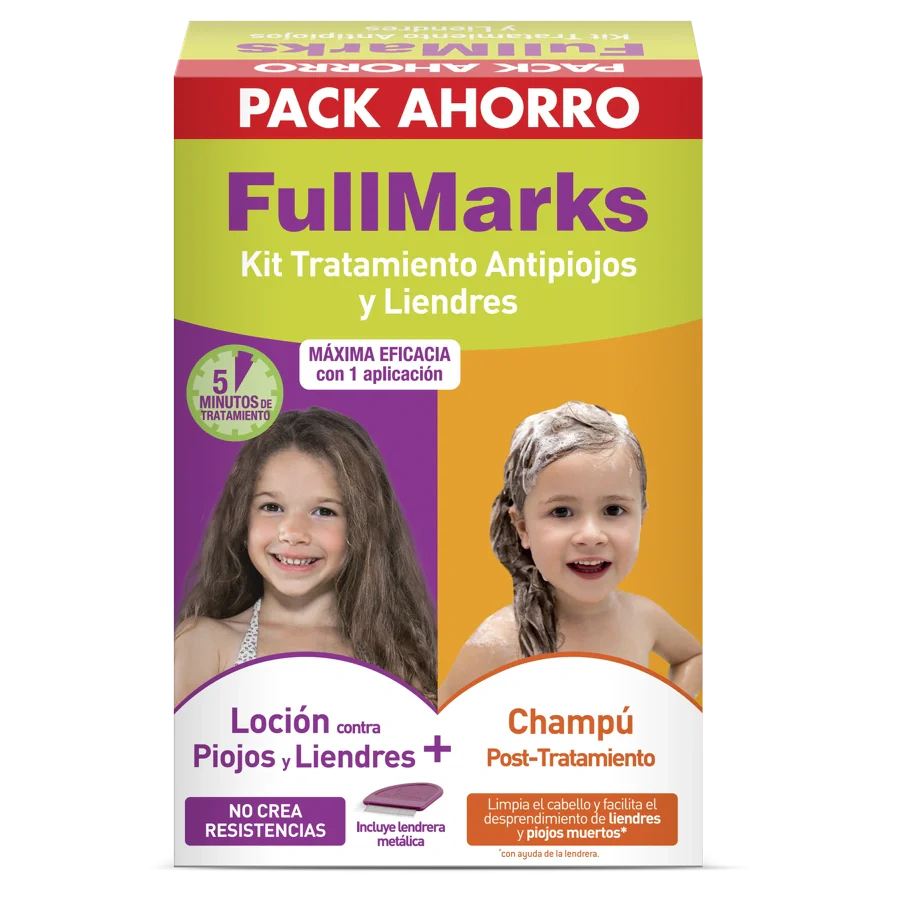 FULLMARKS CHAMPU POST- TRATAMIENTO + LOCION  KIT ANTIPIOjos Y LIENDRES