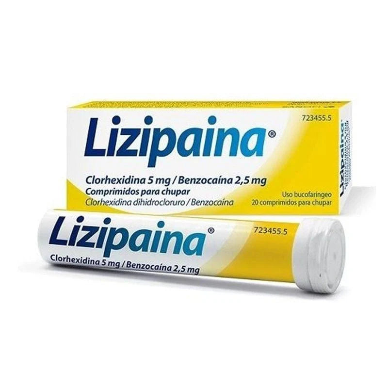 LIZIPAINA CLORHEXIDINA/BENZOCAINA5 MG/2,5 MG 20 COMPRIMIDOS PARA CHUPAR (TUBO)