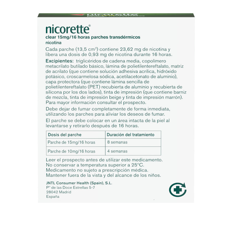 NICORETTE CLEAR 15MG/16H 14 PARCHES TRANSDERMICOS 23,62 MG