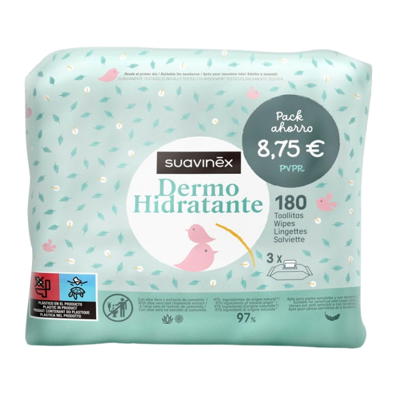 SUAVINEX PACK TOALLITAS DERMO HIDRATANTES 3 ENVASES 60 TOALLITAS