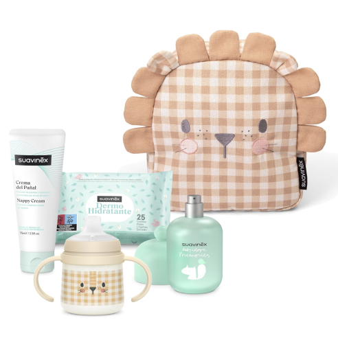 SUAVINEX MOCHILA INFANTIL LEON;;1 ENVASE CREMA DEL PAÑAL 300 ml + 1 ENVASE BABY COLOGNE 100 ml + BIB